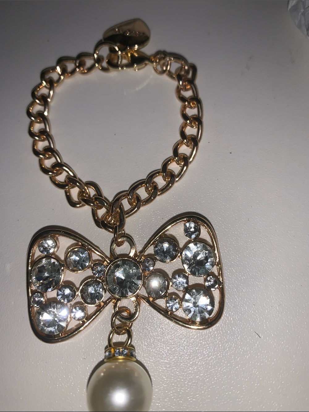Crystal Bow purse/bag charm w/Pearl Accent